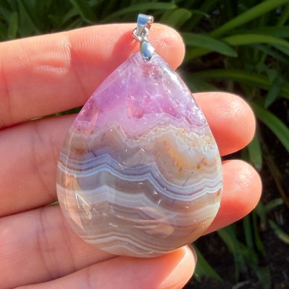 Jewelry - Sterling silver‎ 925 stamped Aurora agate amethyst pendant 0344